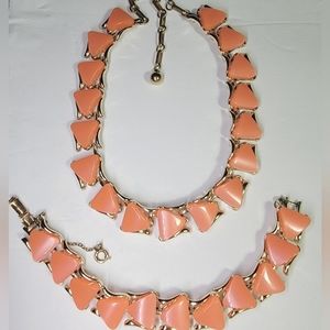 Signed Coro Orange Moonglow Thermoset Bracelet & Necklace Set